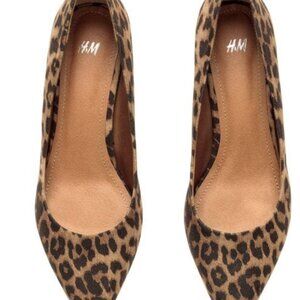 H&M Suede Court Shoes animal leopard print Eur 37 US 6 3 inch heel brown tan